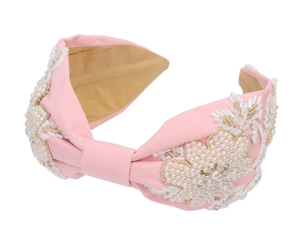 Agata Pink Bead Embroidered Women Headband