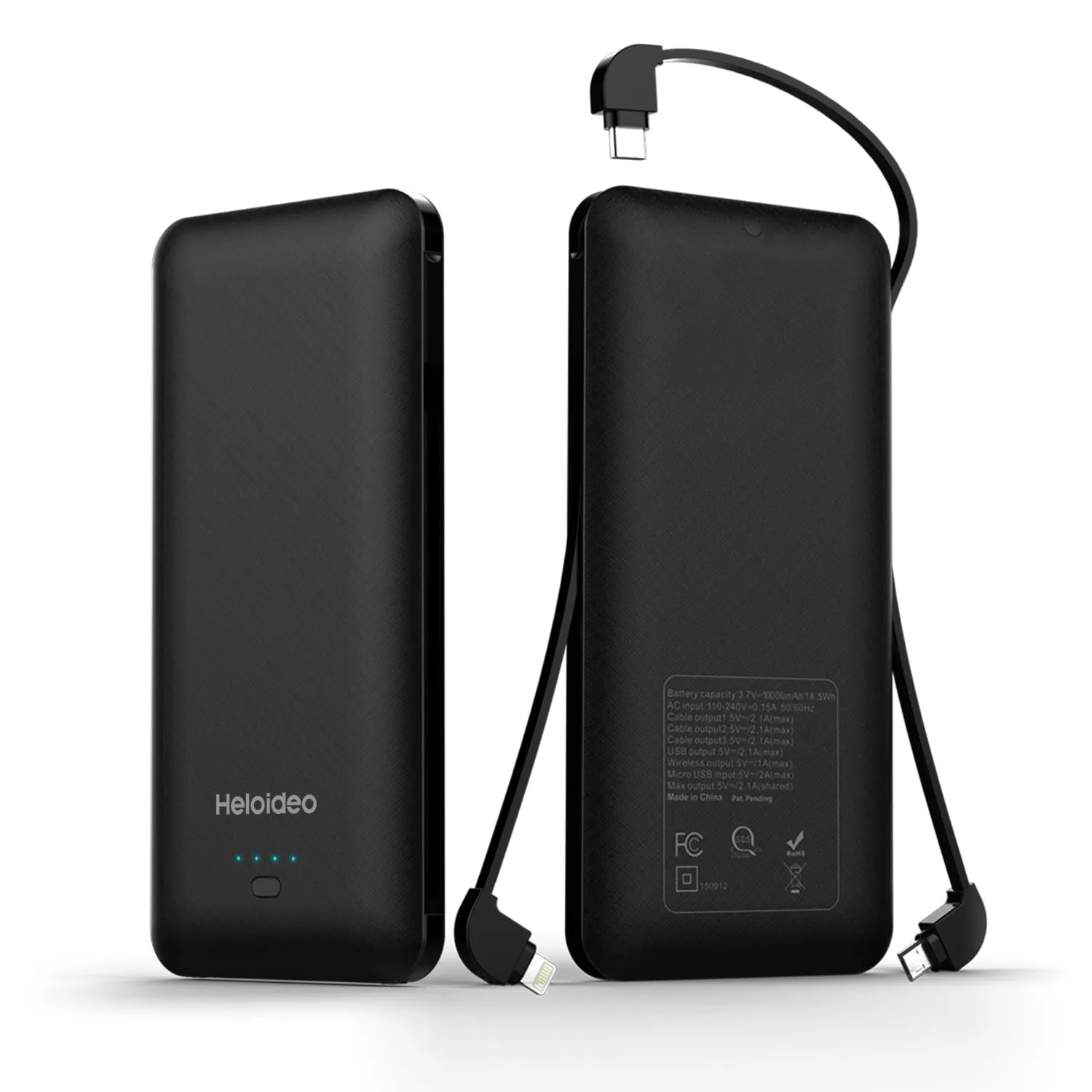 All in One Super Slim best power bank External Battery Pack Charger 10000mah Built-in Micro Type-c iphone cable Three cable high capacity NO AC