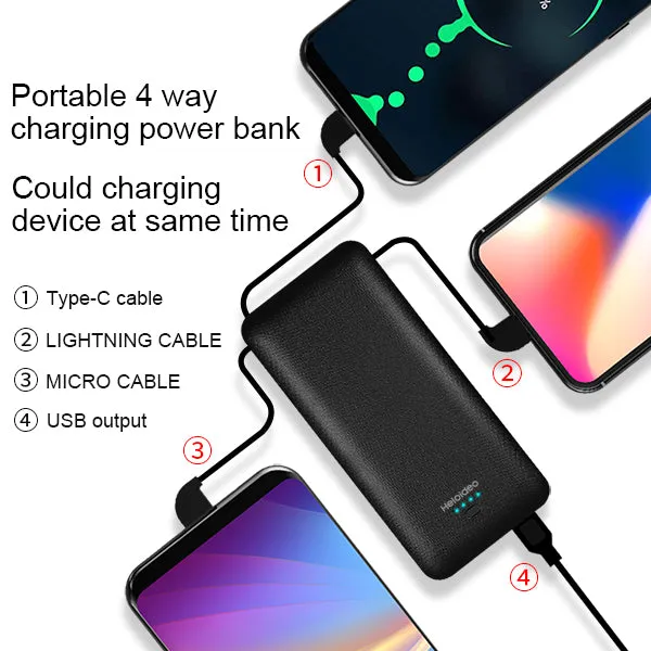 All in One Super Slim best power bank External Battery Pack Charger 10000mah Built-in Micro Type-c iphone cable Three cable high capacity NO AC
