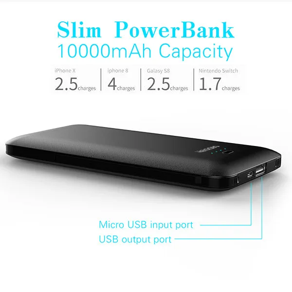 All in One Super Slim best power bank External Battery Pack Charger 10000mah Built-in Micro Type-c iphone cable Three cable high capacity NO AC