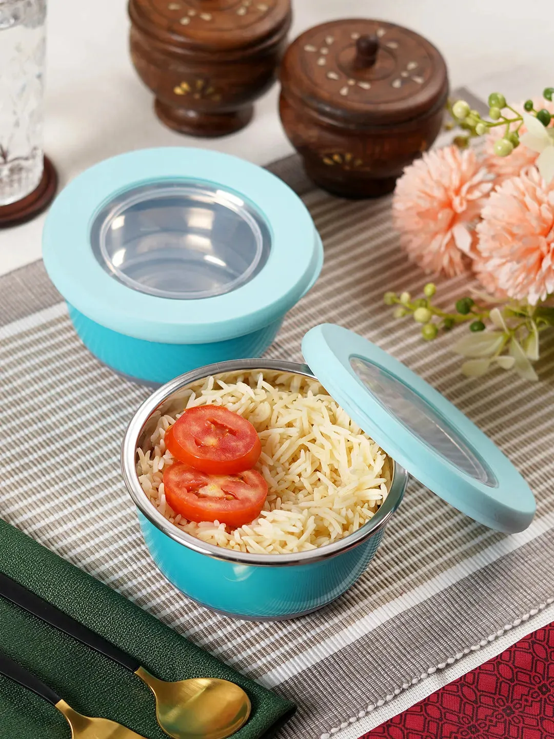 Andres Steel Bowl Lunch With Airtight Lid | 400ml | Set of 2