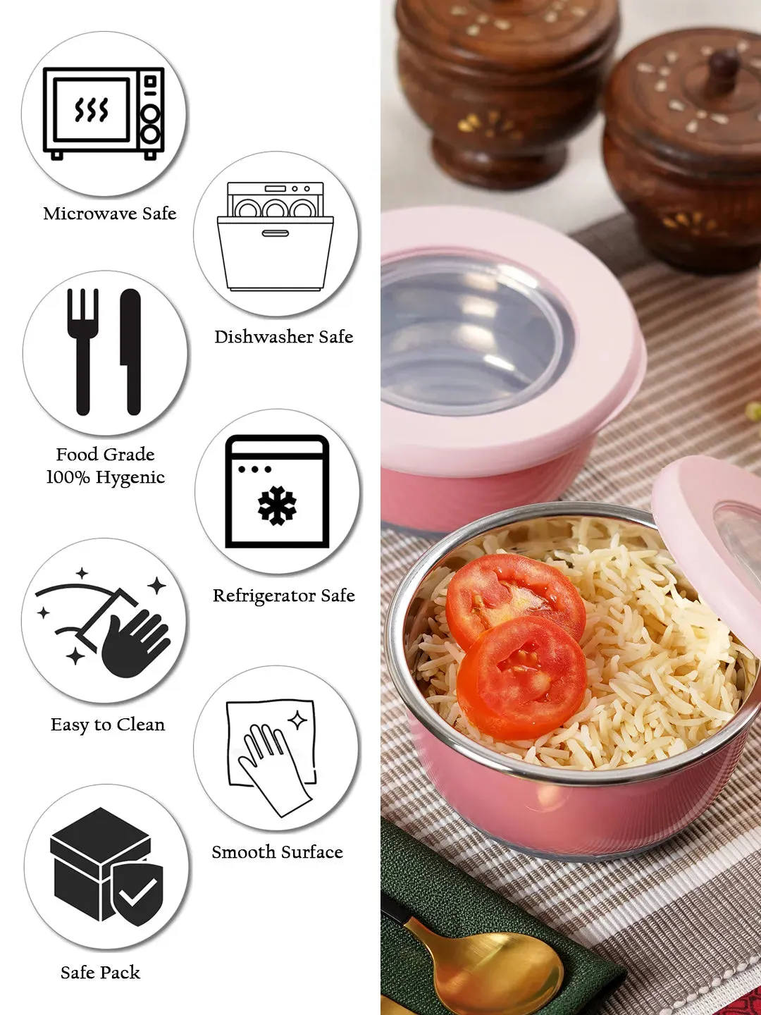 Andres Steel Bowl Lunch With Airtight Lid | 400ml | Set of 2