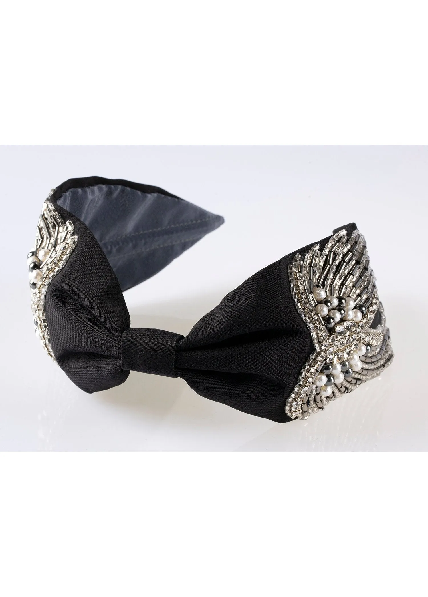 Angelo Black Bead Embroidered Women Headband