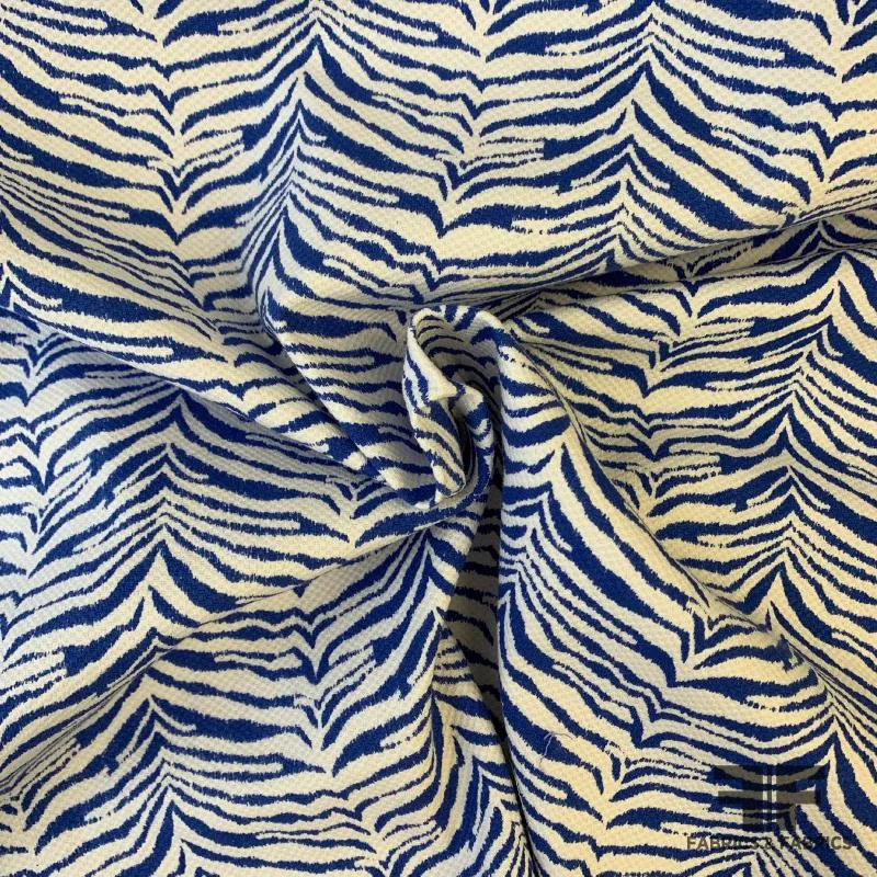 Animal Printed Cotton Piqué - Blue/White