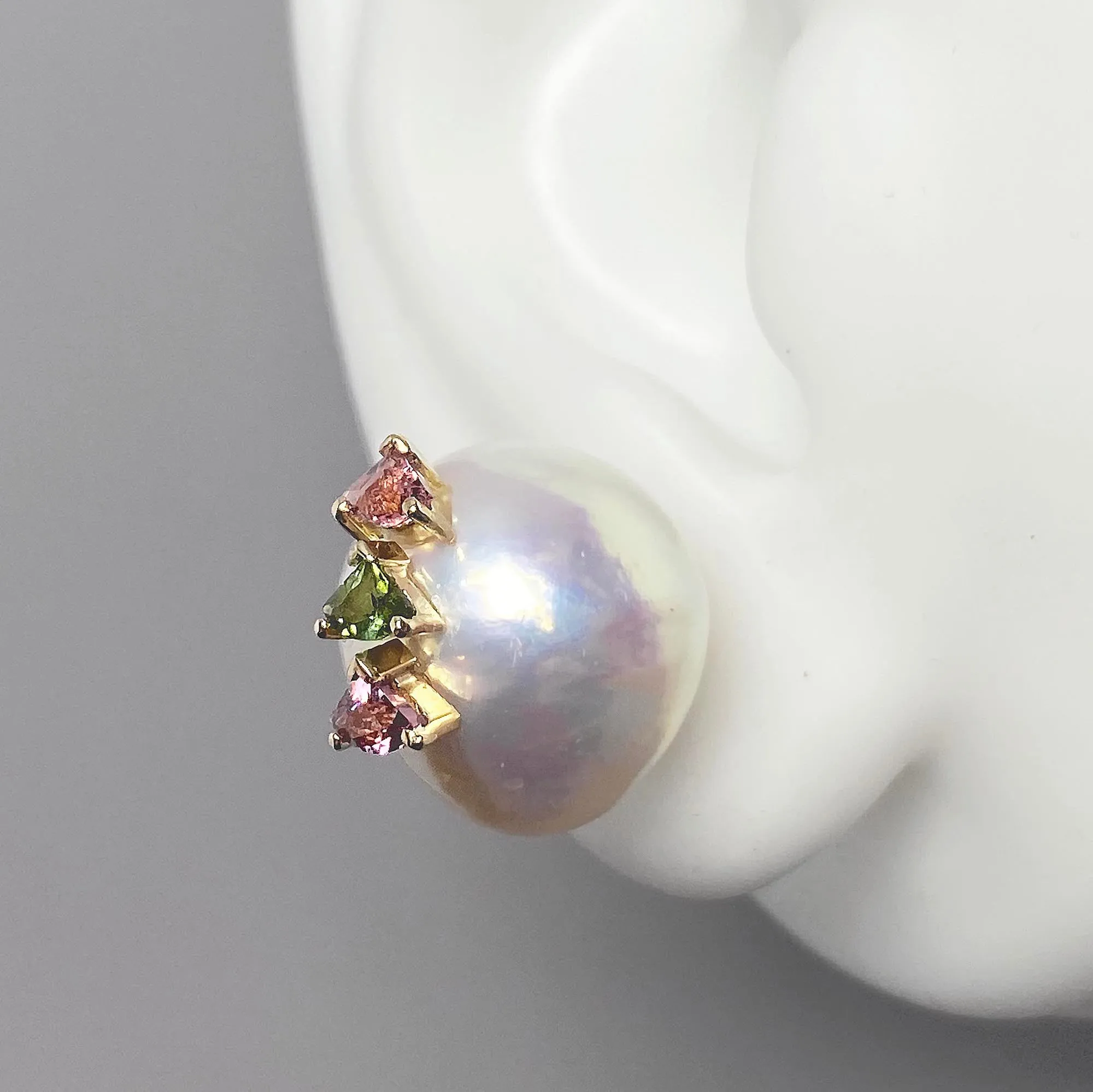 ANSWER B. by Bianca Chong- Pearl Trilogy Earrings (Green & Pink Tourmaline)