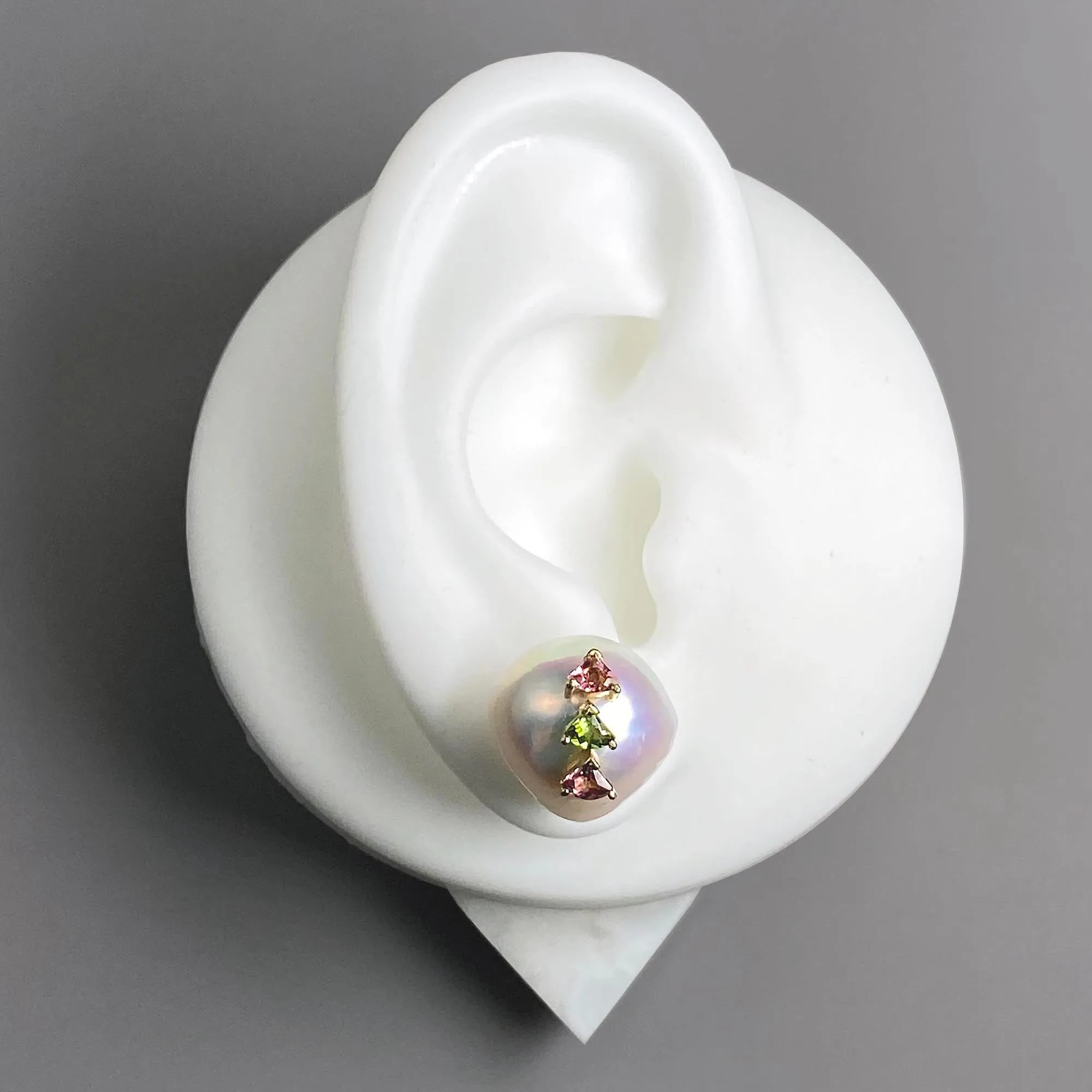 ANSWER B. by Bianca Chong- Pearl Trilogy Earrings (Green & Pink Tourmaline)