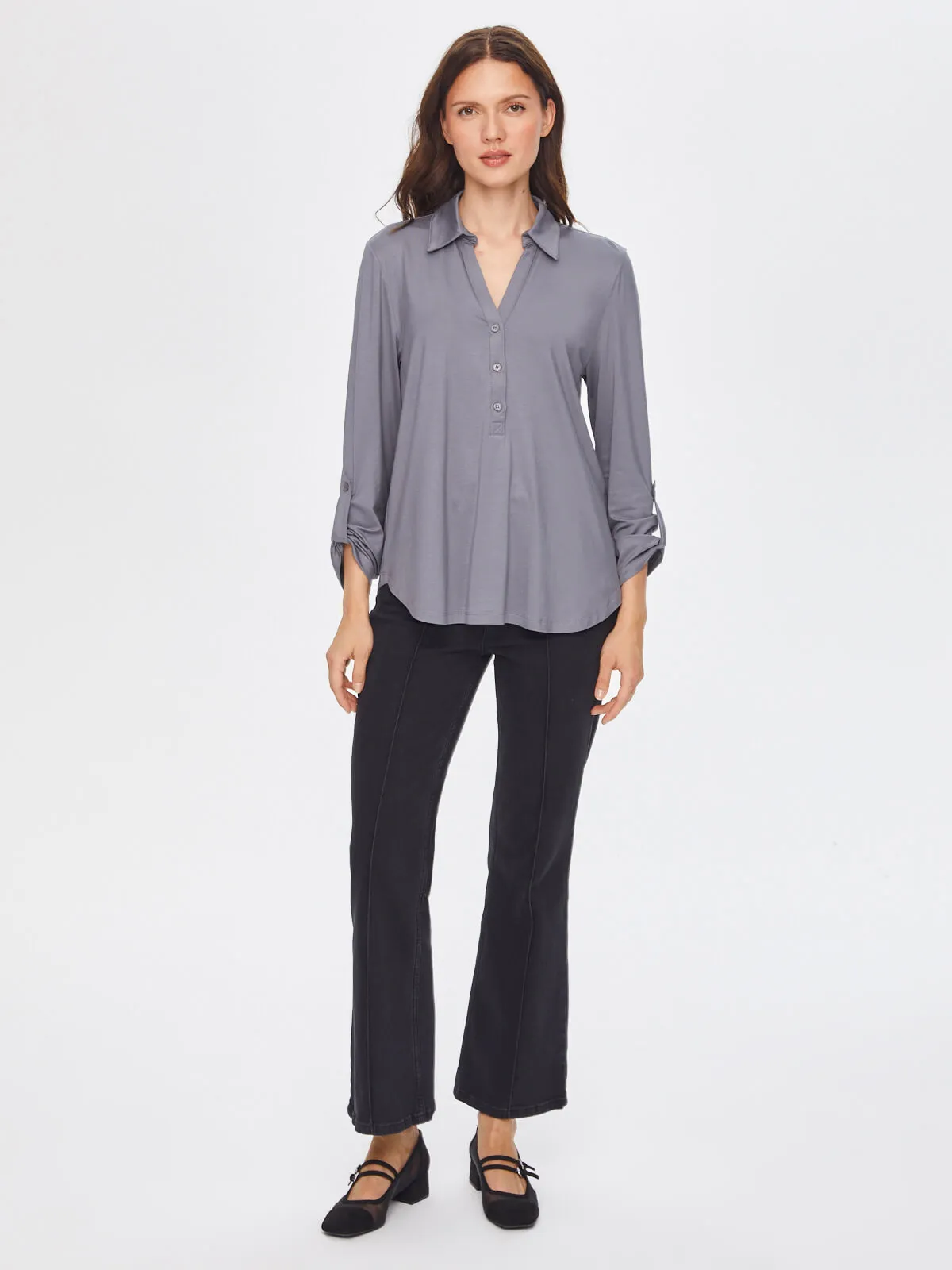 Anthracite Collared Long Sleeve T-Shirt 69023