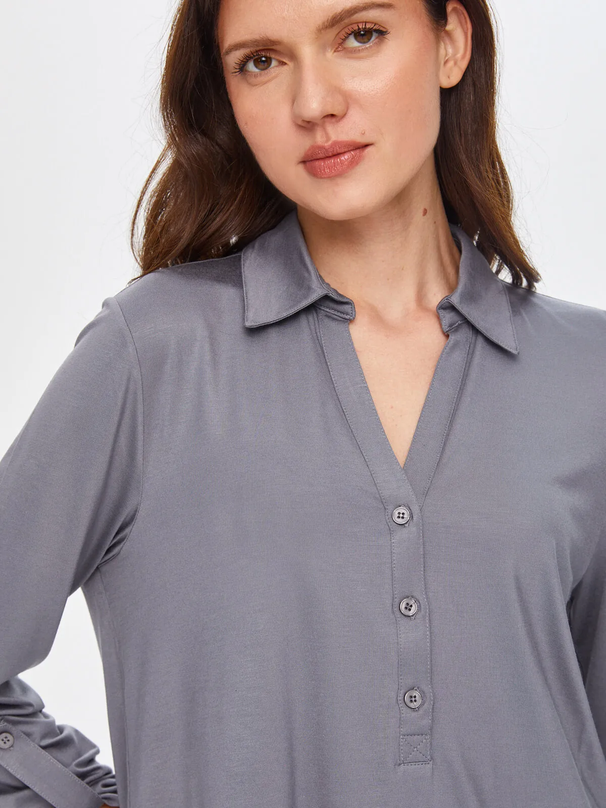 Anthracite Collared Long Sleeve T-Shirt 69023
