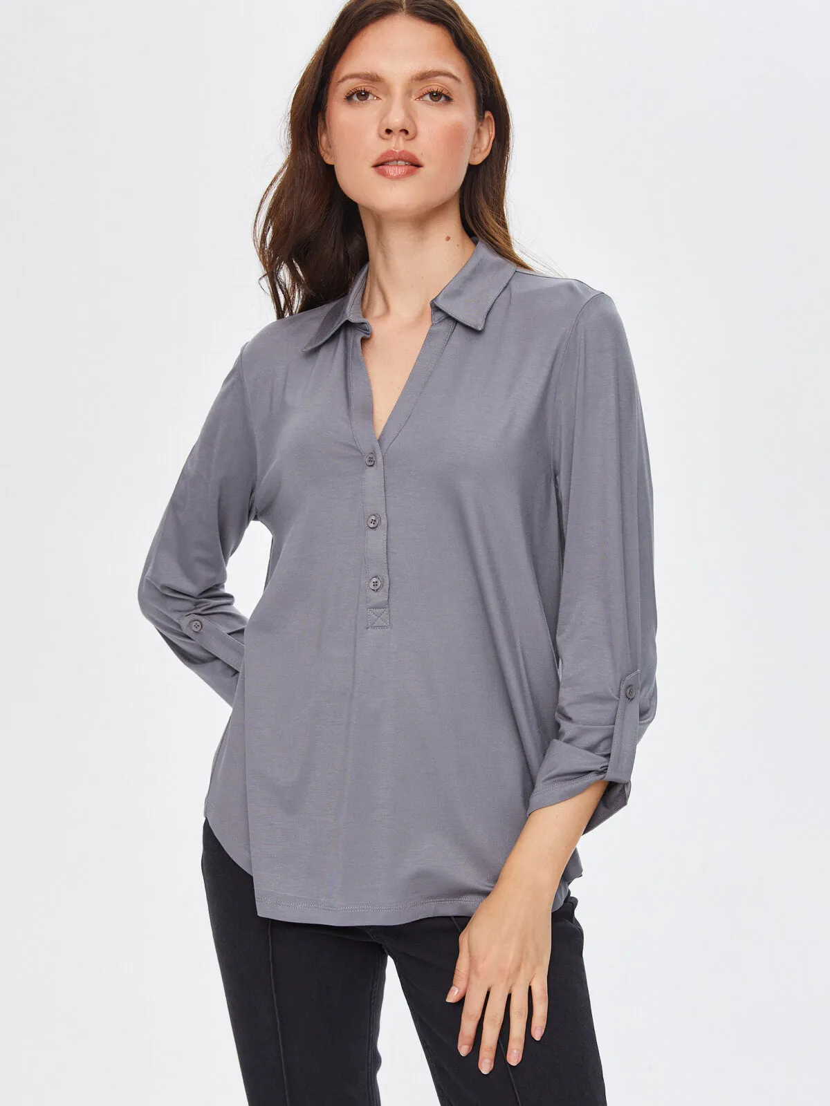 Anthracite Collared Long Sleeve T-Shirt 69023