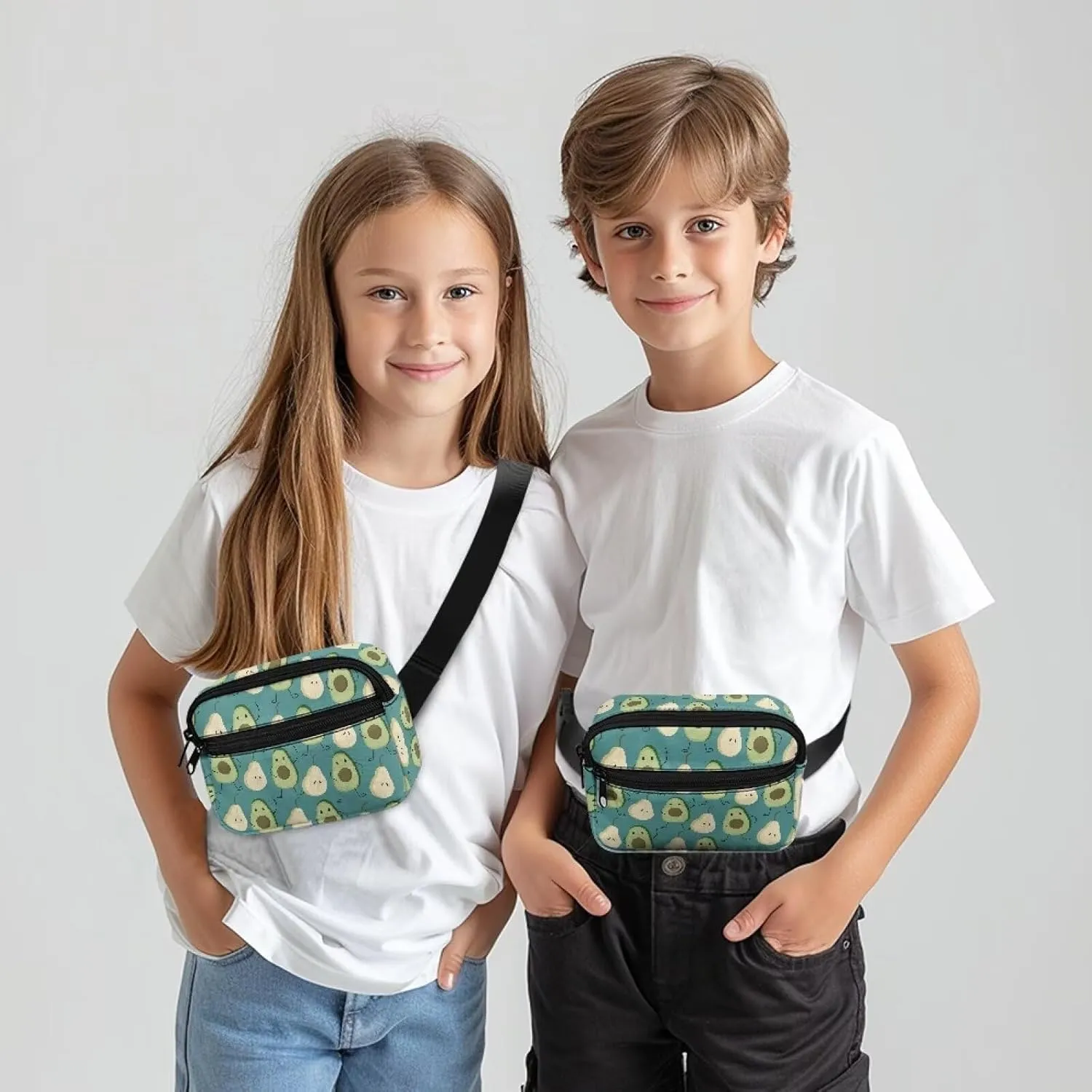 Avocado Pattern Children's Fanny Pack Waist Bag Toddler with Zippered 2 Pockets Adjustable Strap Small Belt Bags Crossbody Kids Boys Sports Running Traveling Hiking School