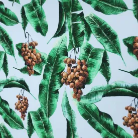 Baby Blue Grape Tree Leaves Floral Printed Polyester