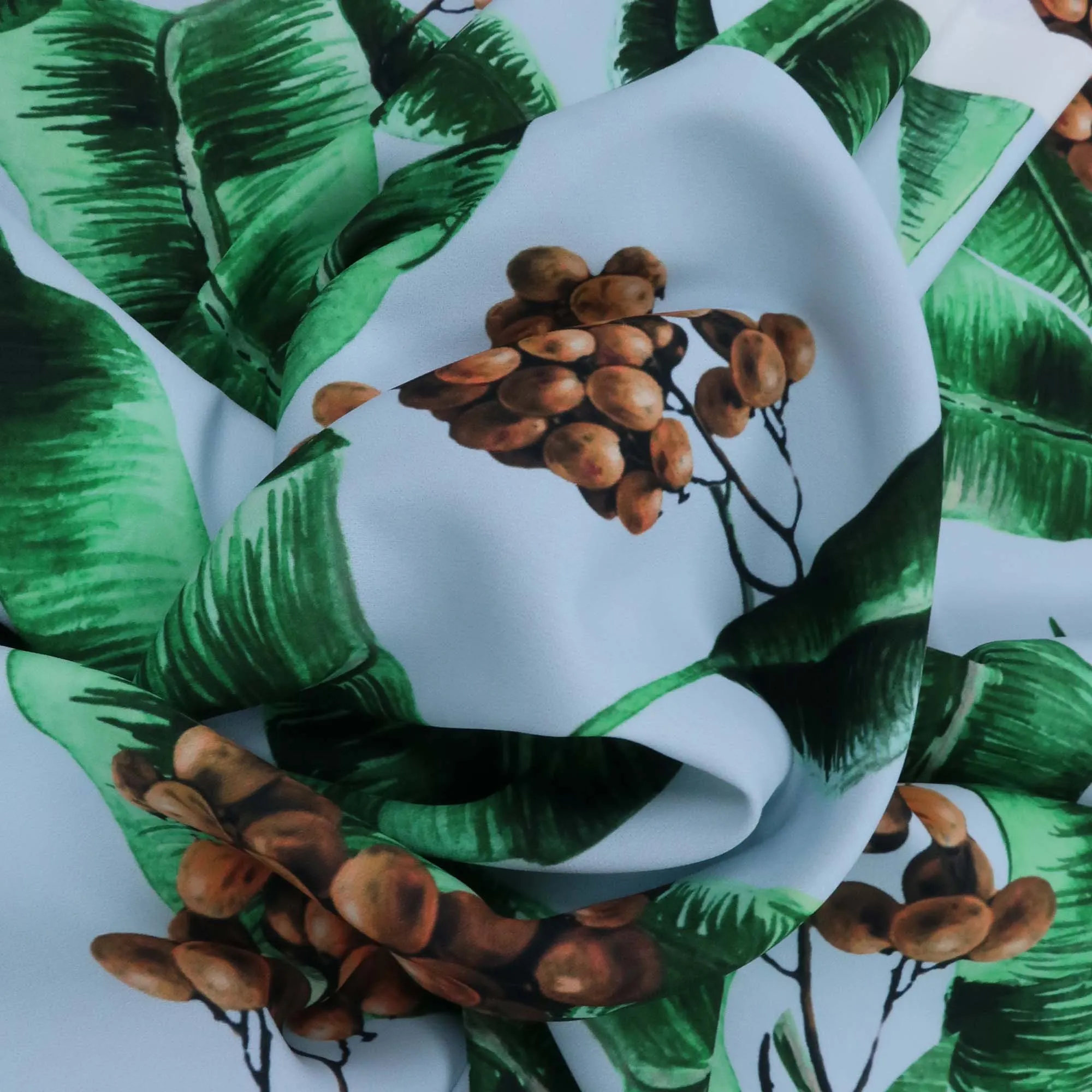 Baby Blue Grape Tree Leaves Floral Printed Polyester
