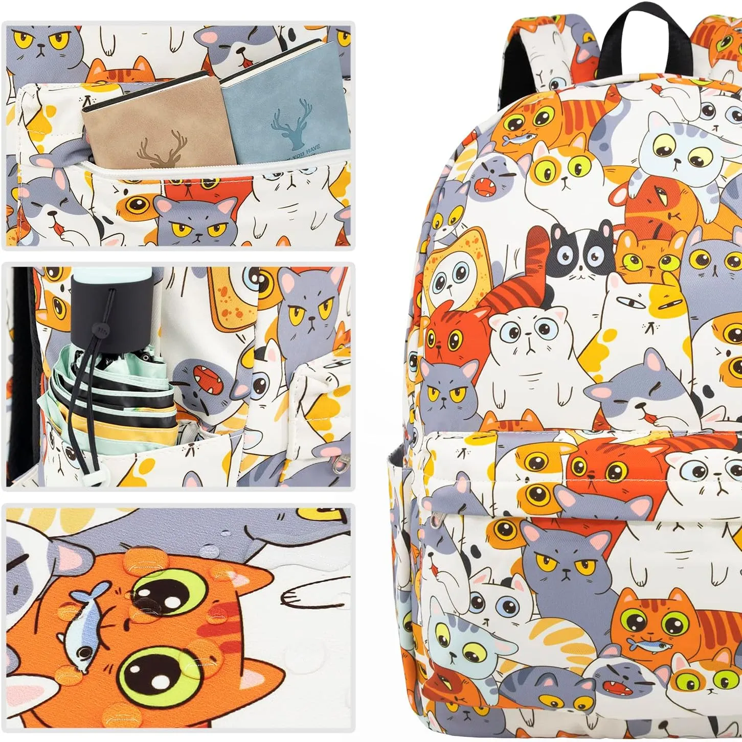 Backpack Cute Cat Backpacks for Girls Boys Teens Kids College Middle Elementary High School Student Bookbags Travel Waterproof Book Bag Laptop Back Pack