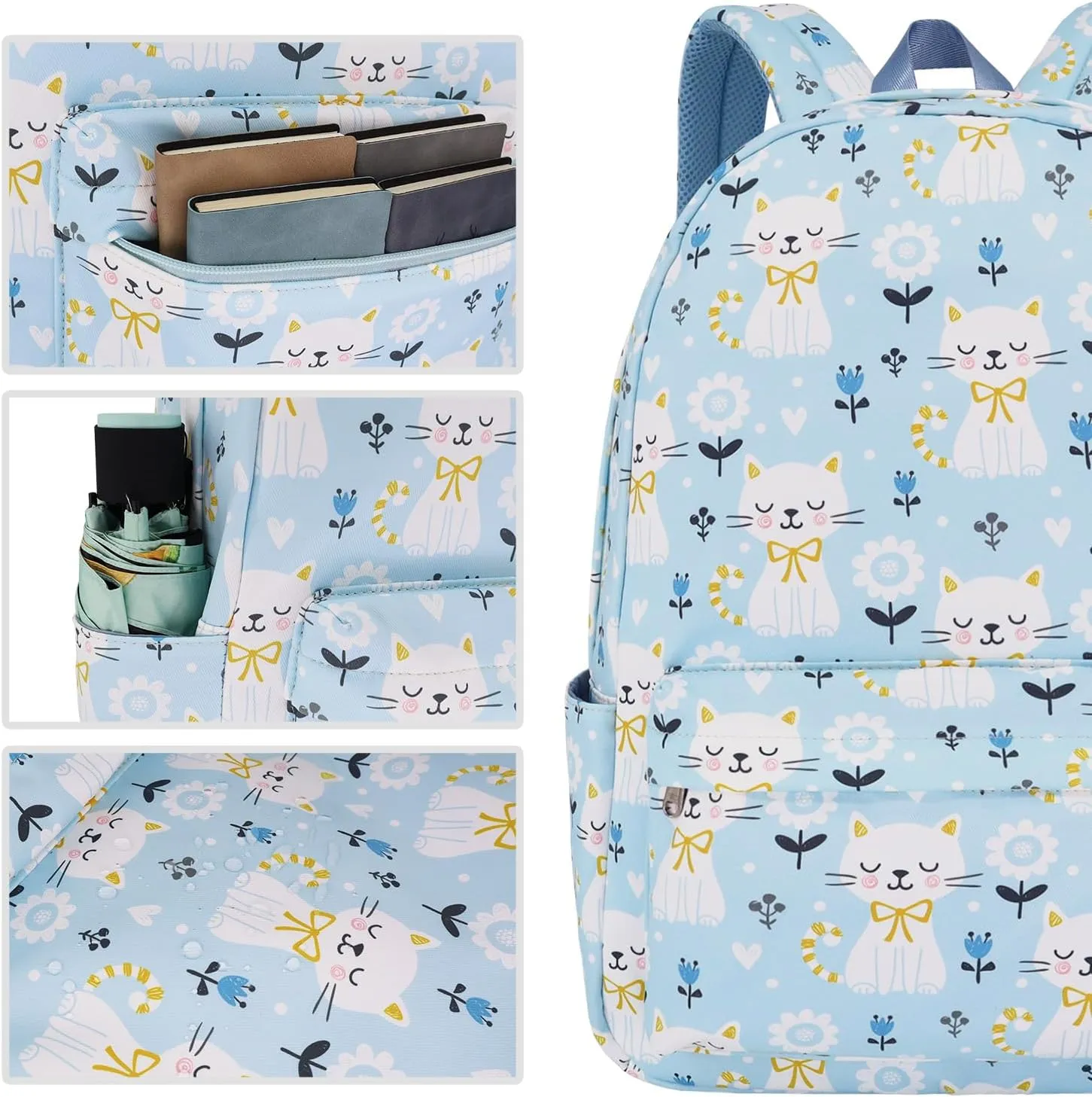 Backpack for Girls Teens Kids College Middle Elementary High School Cute Cat Flower Backpacks Student Bookbags Travel Waterproof Book Bag Laptop Back Pack