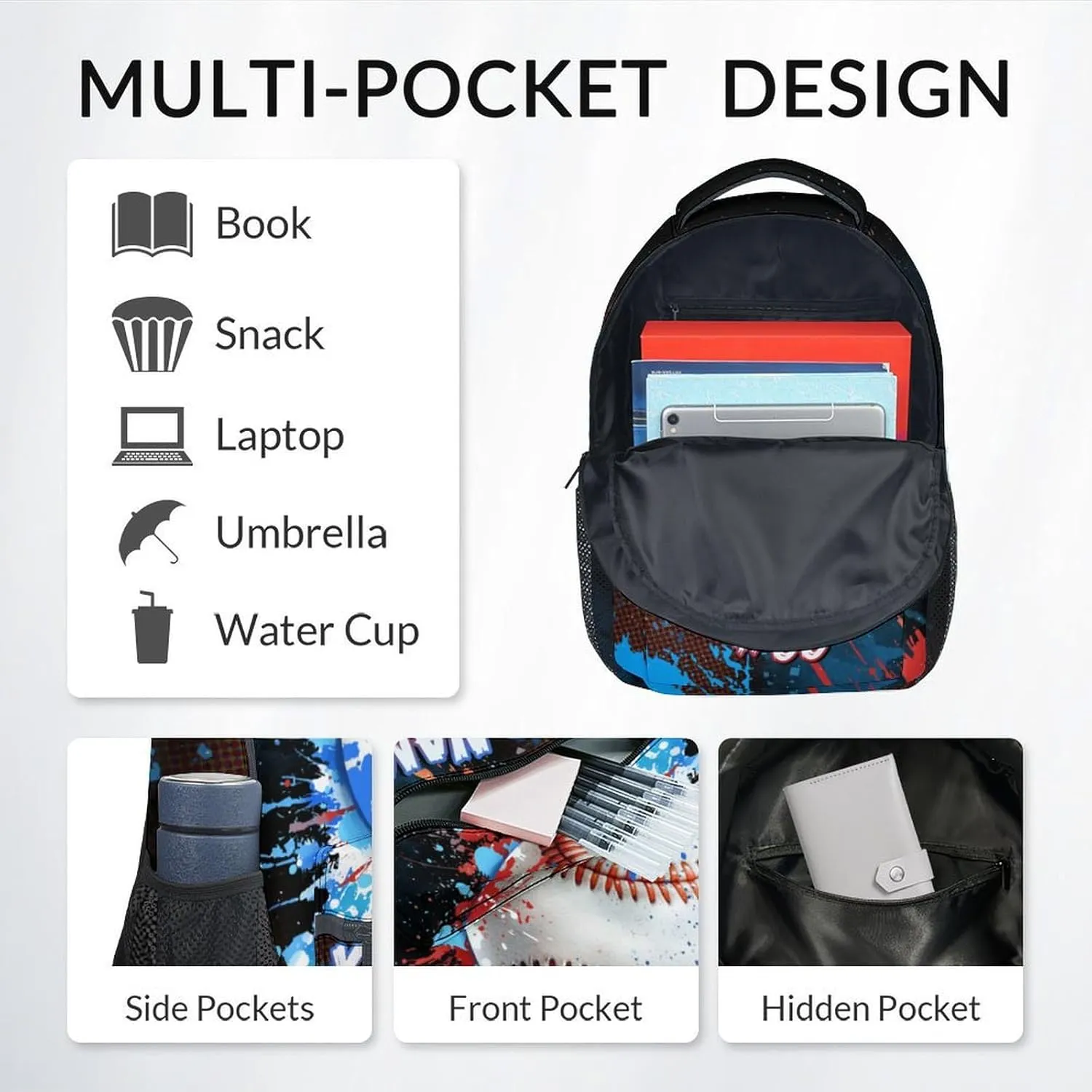 Backpack for Kids - Personalized Baseball Backpacks for School - 17 Inch Sports Bookbag for Boys Teens - Youth Back Pack for Elementary Middle School