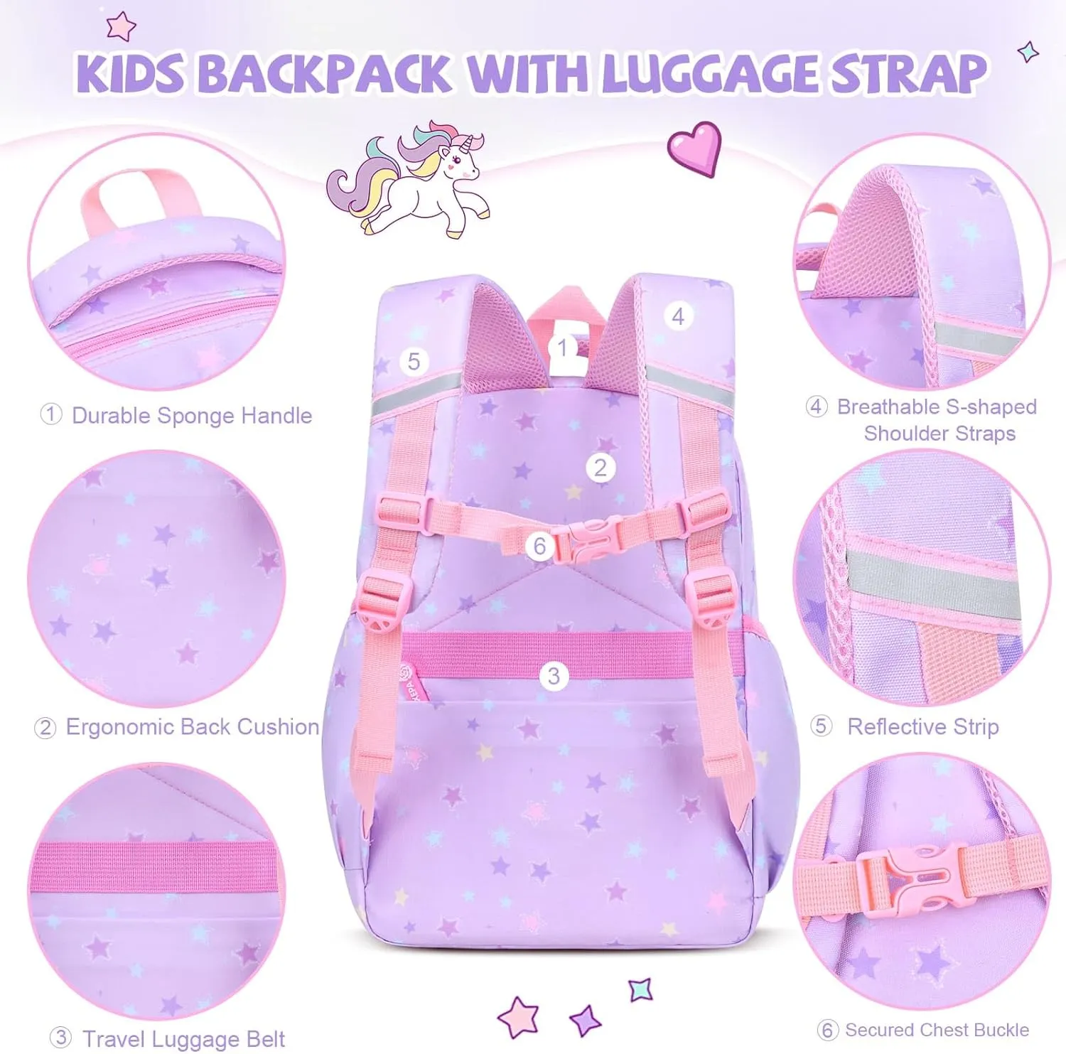 Backpacks for Girls School Cute Kids Backpack Bookbags with Insulated Lunch Box Set for School Elementary Girl (Star Purple)