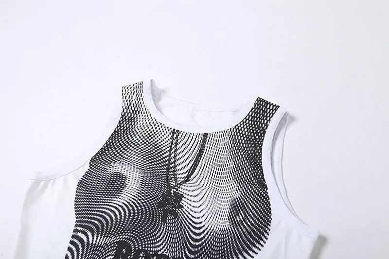 BerryBetty - Body pattern contrast round neck sleeveless crop top