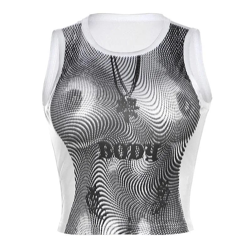 BerryBetty - Body pattern contrast round neck sleeveless crop top