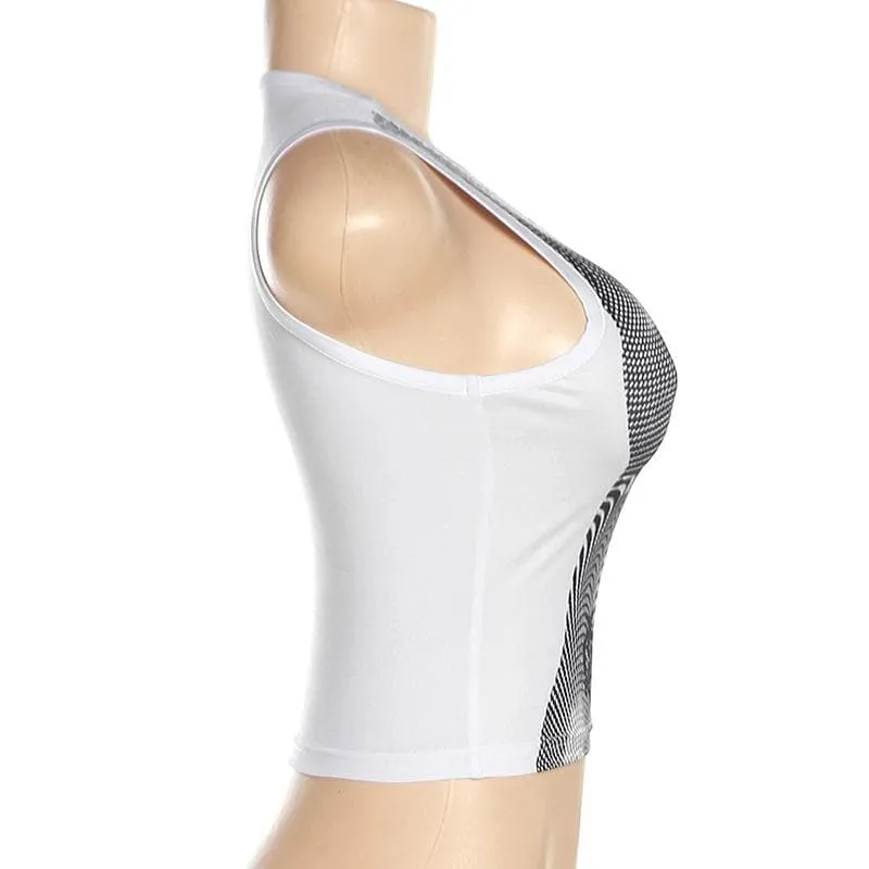 BerryBetty - Body pattern contrast round neck sleeveless crop top