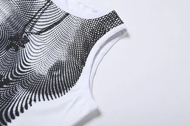 BerryBetty - Body pattern contrast round neck sleeveless crop top