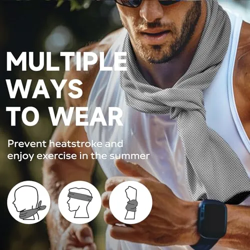 BILITOK Superfiber Ice Towel Neck, Soft Breathable Cold Towel Cooling, Yoga, Sports, Golf, Gym, Camping, Running, Fitness, Exercise and More Activities, 4 Packs (Black/Gray)