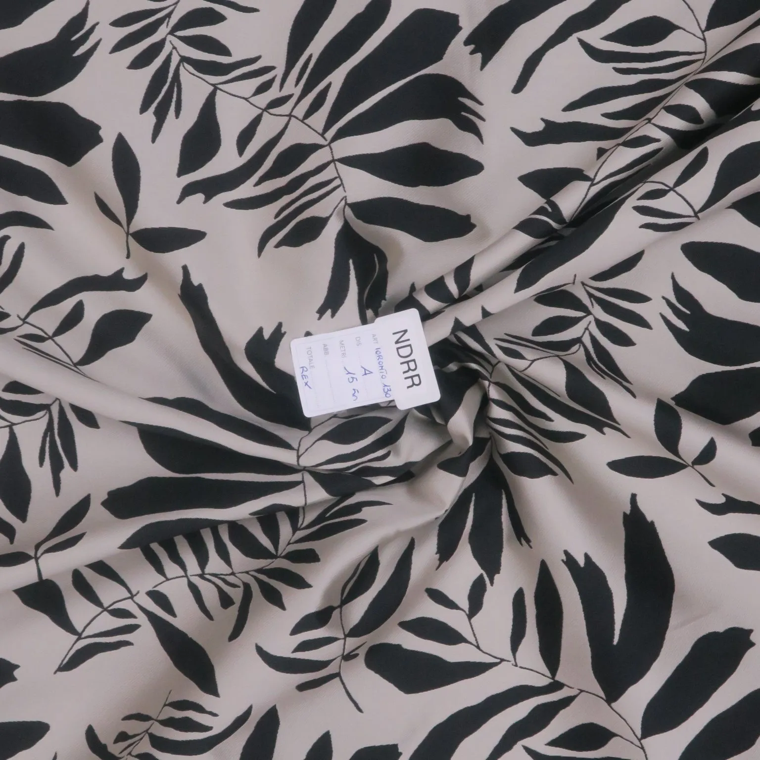Black and Silver Reversible Foliage Leaves Printed Polyester Mikado Fabric