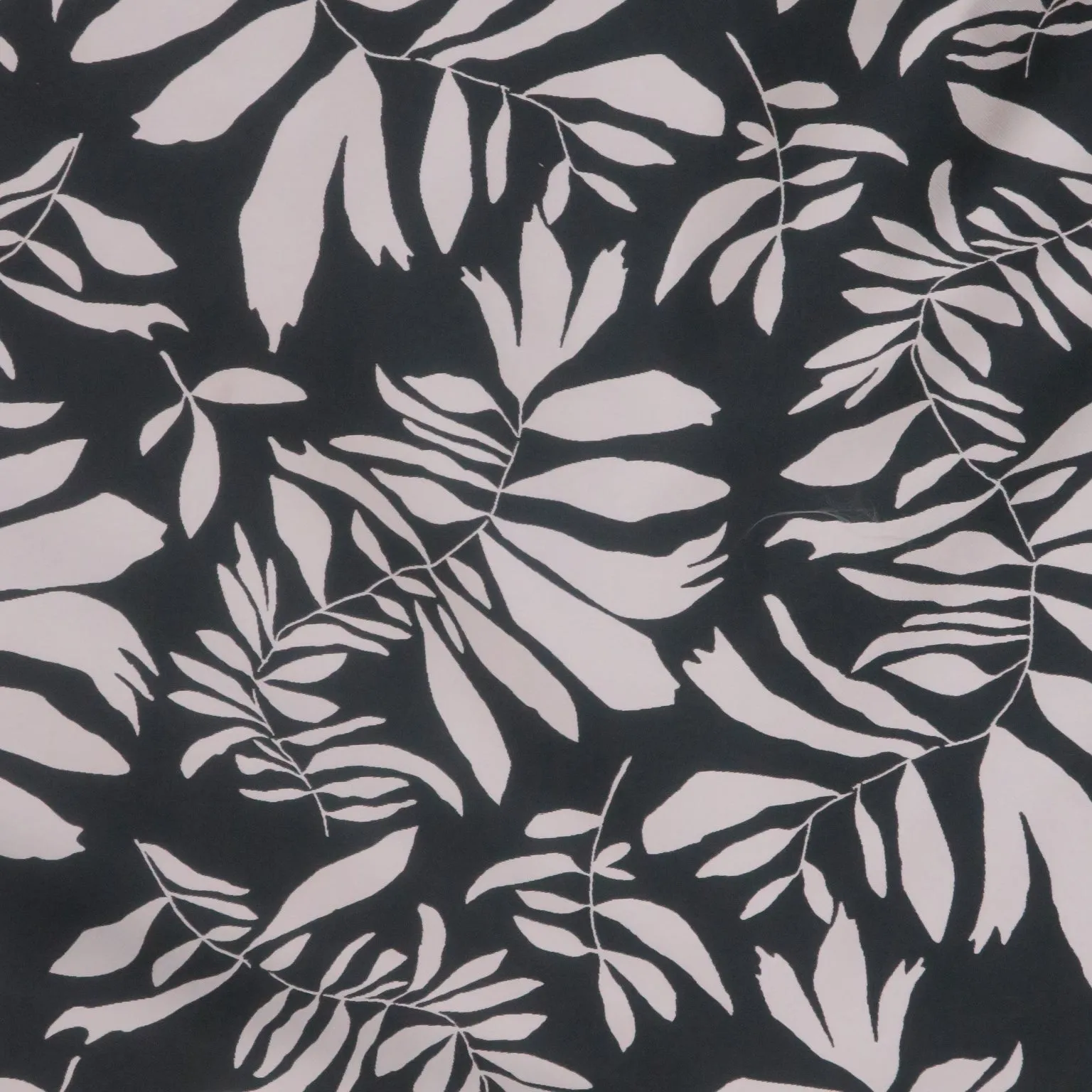 Black and Silver Reversible Foliage Leaves Printed Polyester Mikado Fabric