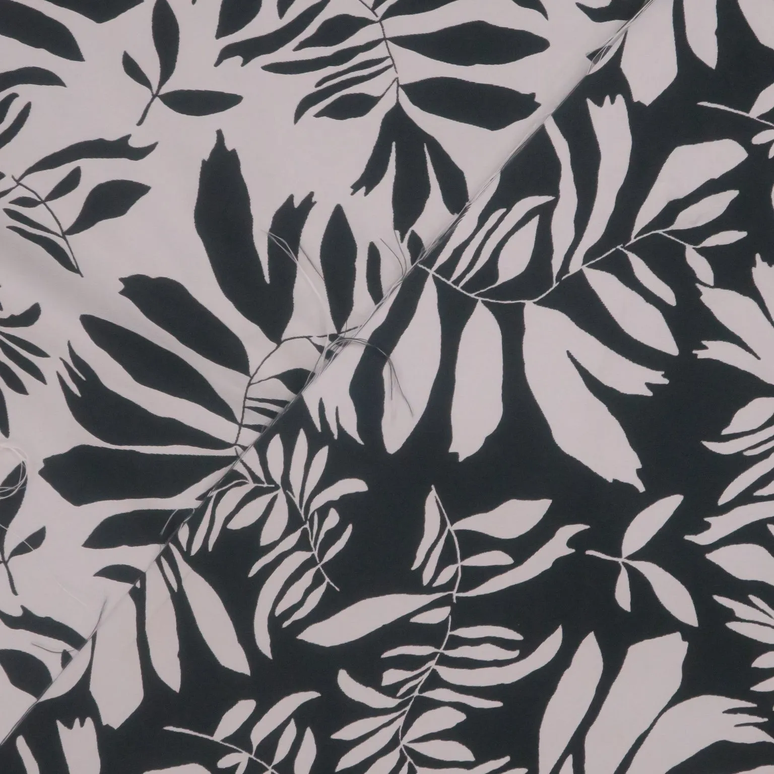 Black and Silver Reversible Foliage Leaves Printed Polyester Mikado Fabric