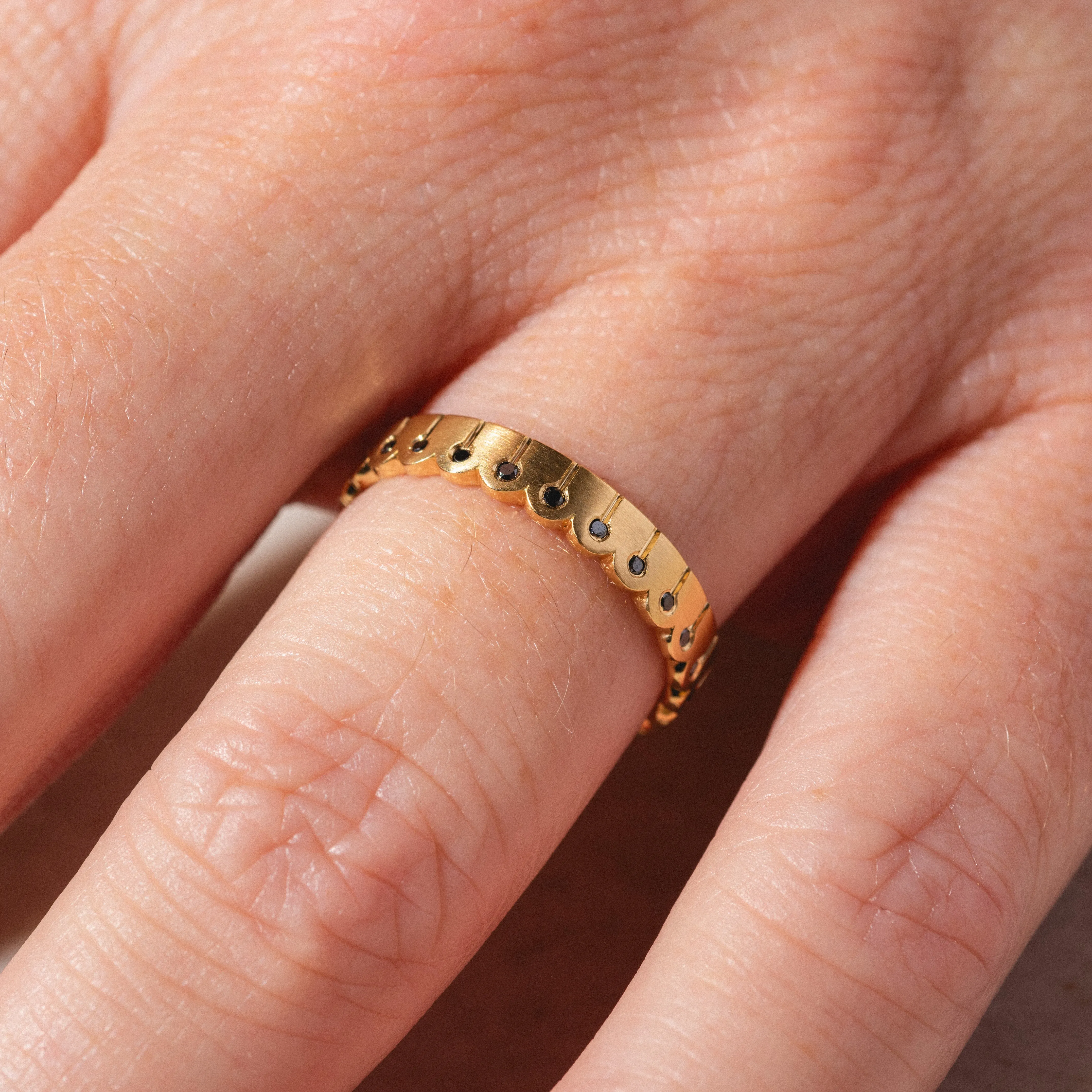 Black Diamond and Matte Gold Stacking Ring