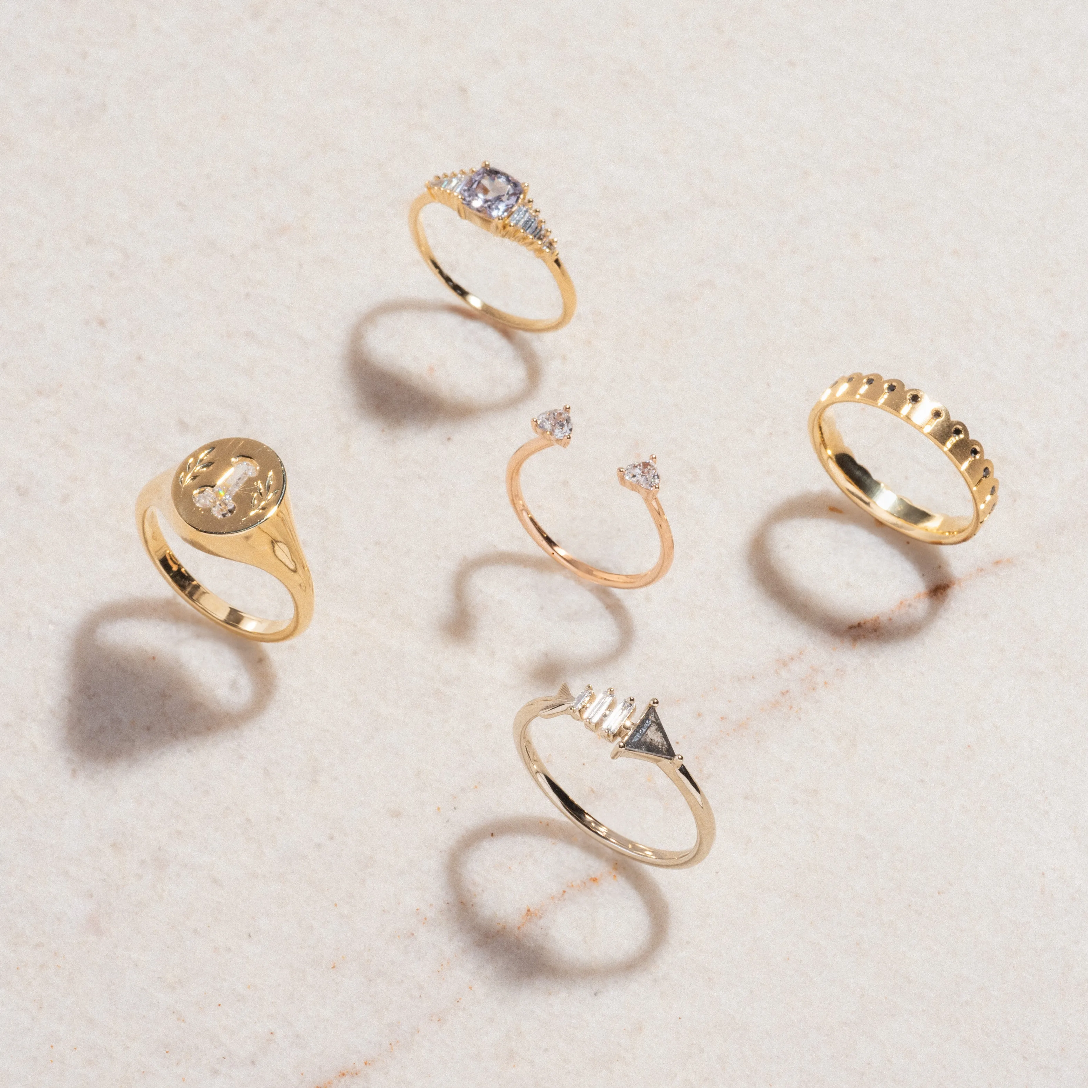 Black Diamond and Matte Gold Stacking Ring