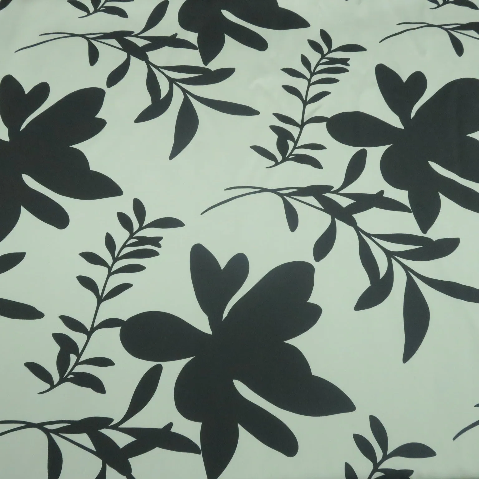 Black Florals on a Light Gray Background Printed Polyester Mikado Fabric