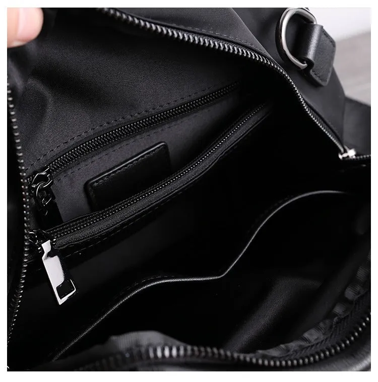 Black Nylon Backpacks Womens Cute School Backpack Purse Black Nylon Leather College Rucksack for Ladies