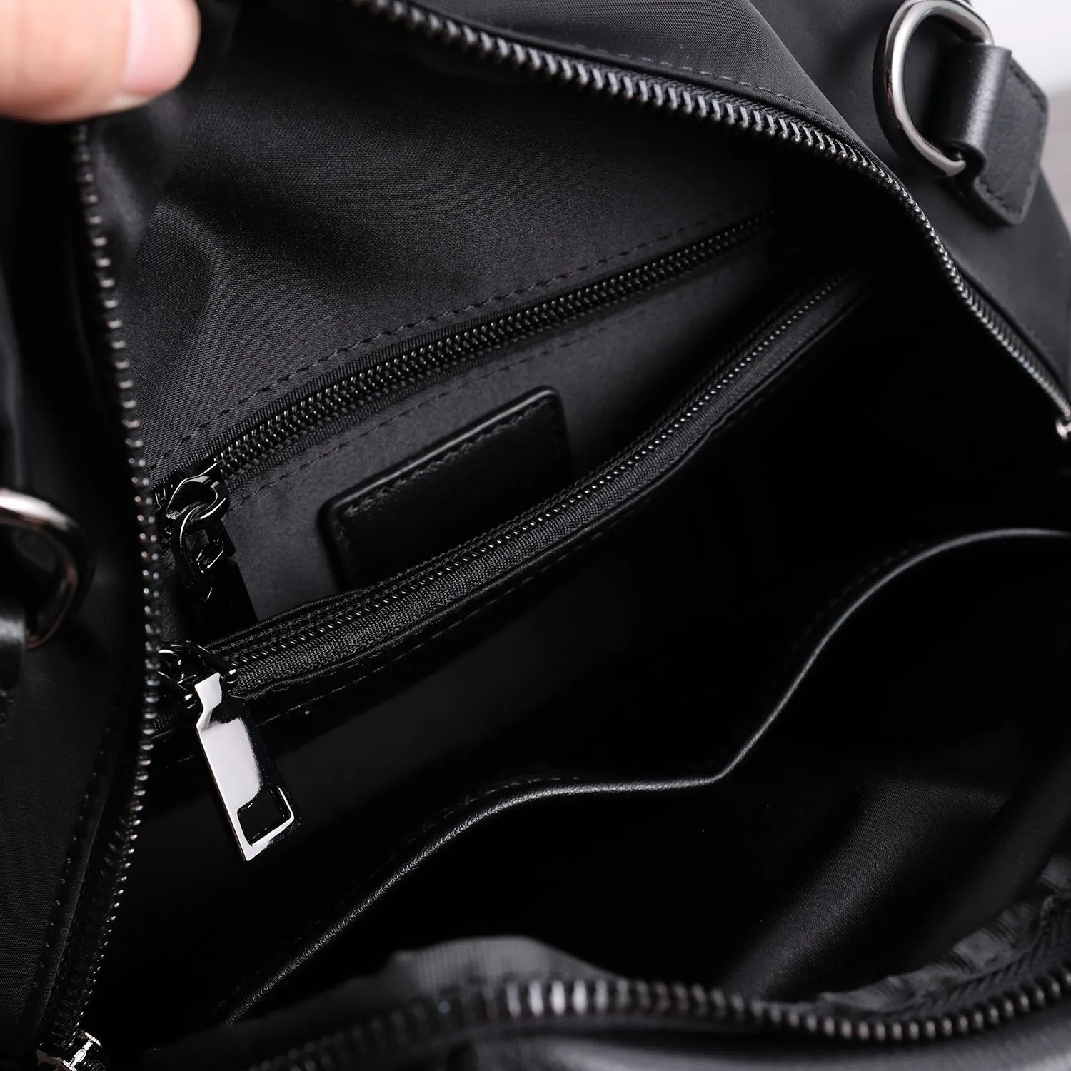 Black Nylon Backpacks Womens Cute School Backpack Purse Black Nylon Leather College Rucksack for Ladies