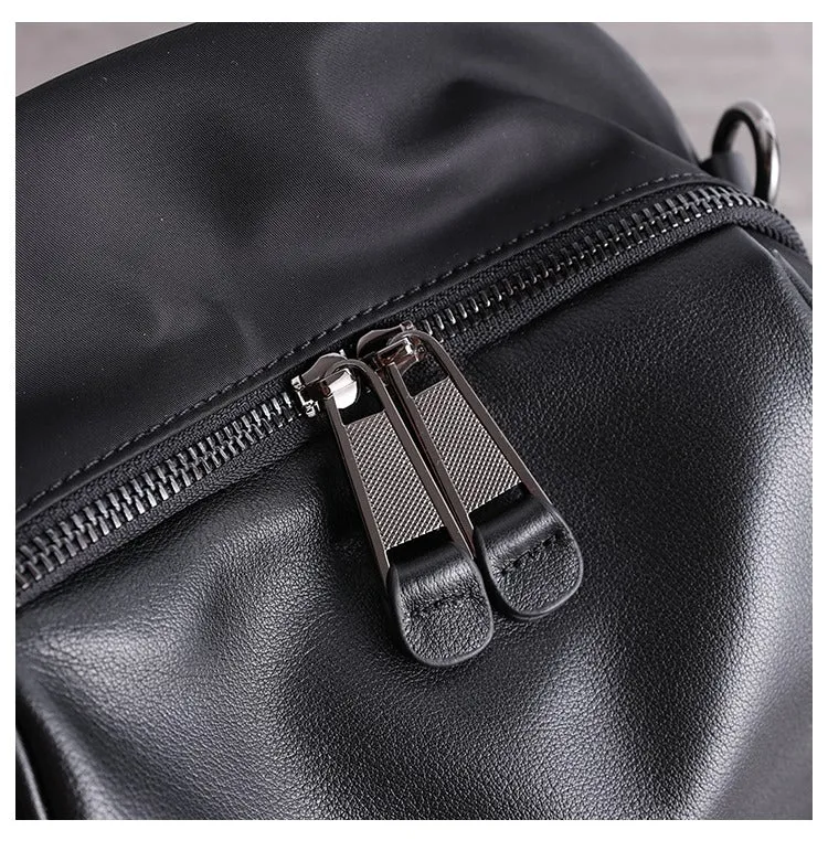 Black Nylon Backpacks Womens Cute School Backpack Purse Black Nylon Leather College Rucksack for Ladies