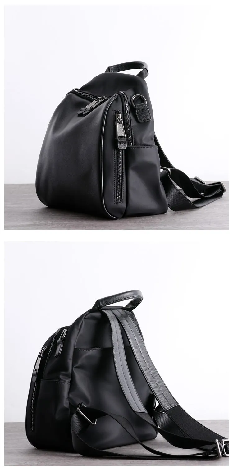 Black Nylon Backpacks Womens Cute School Backpack Purse Black Nylon Leather College Rucksack for Ladies
