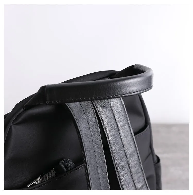 Black Nylon Backpacks Womens Cute School Backpack Purse Black Nylon Leather College Rucksack for Ladies
