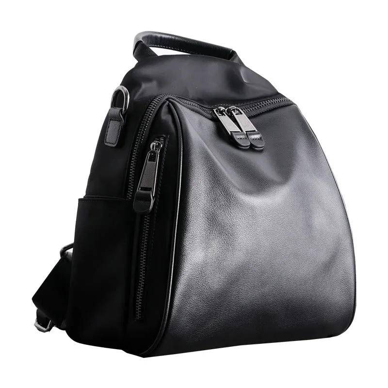 Black Nylon Backpacks Womens Cute School Backpack Purse Black Nylon Leather College Rucksack for Ladies