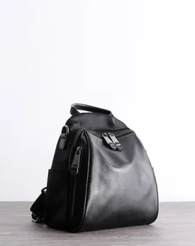 Black Nylon Backpacks Womens Cute School Backpack Purse Black Nylon Leather College Rucksack for Ladies