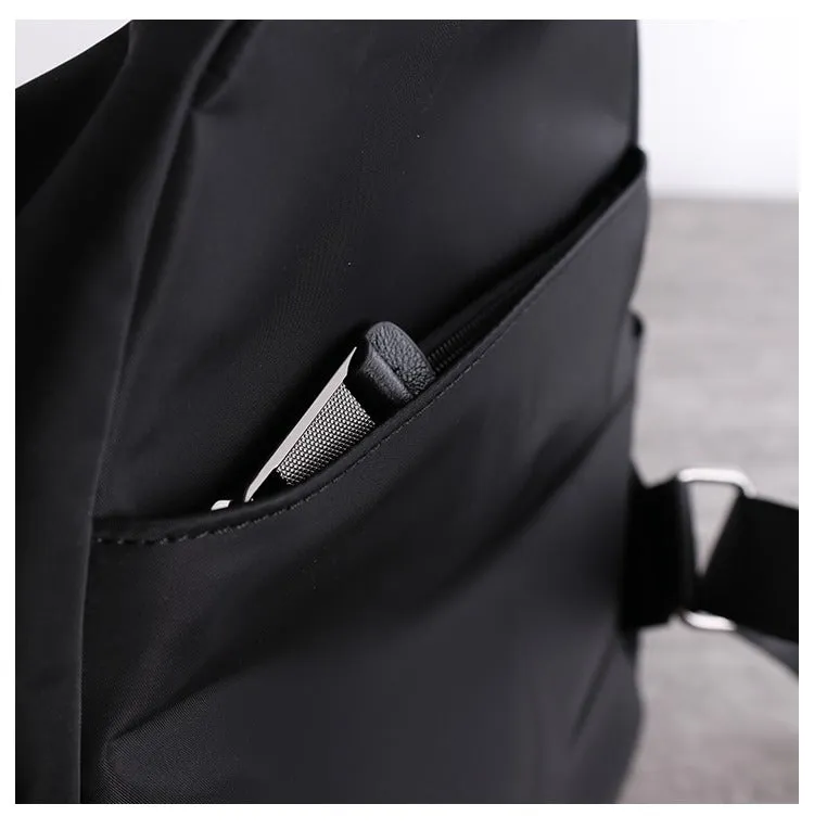 Black Nylon Backpacks Womens Cute School Backpack Purse Black Nylon Leather College Rucksack for Ladies