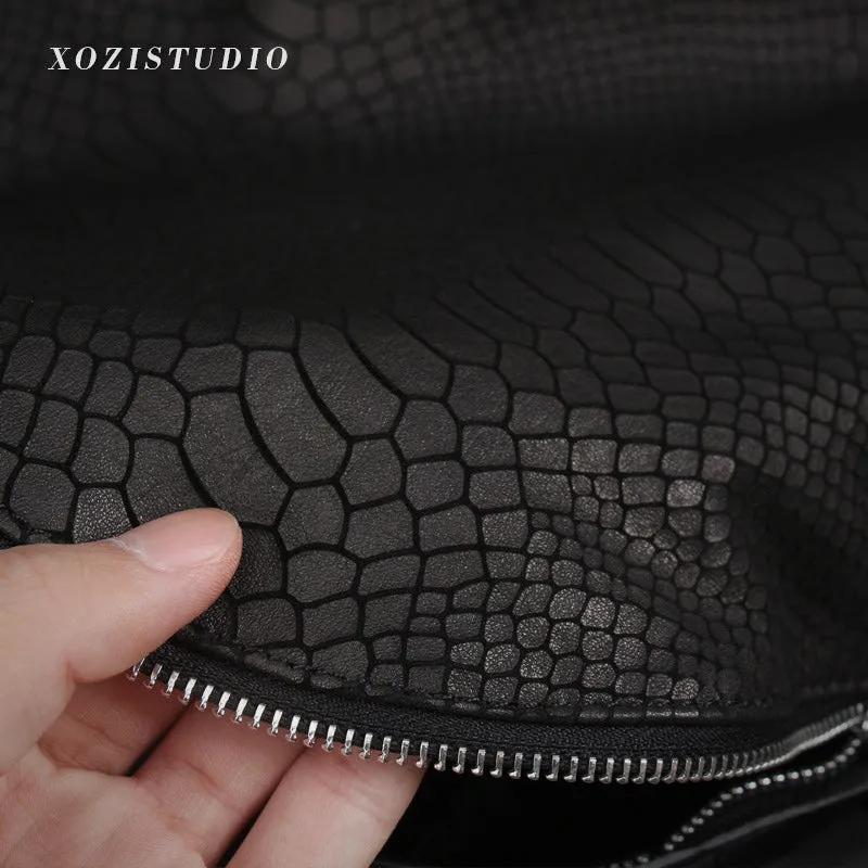 Black Nylon Satchel Backpack Womens Snake Pattern Leather School Backpacks Purse Nylon Leather Travel Rucksack for Ladies