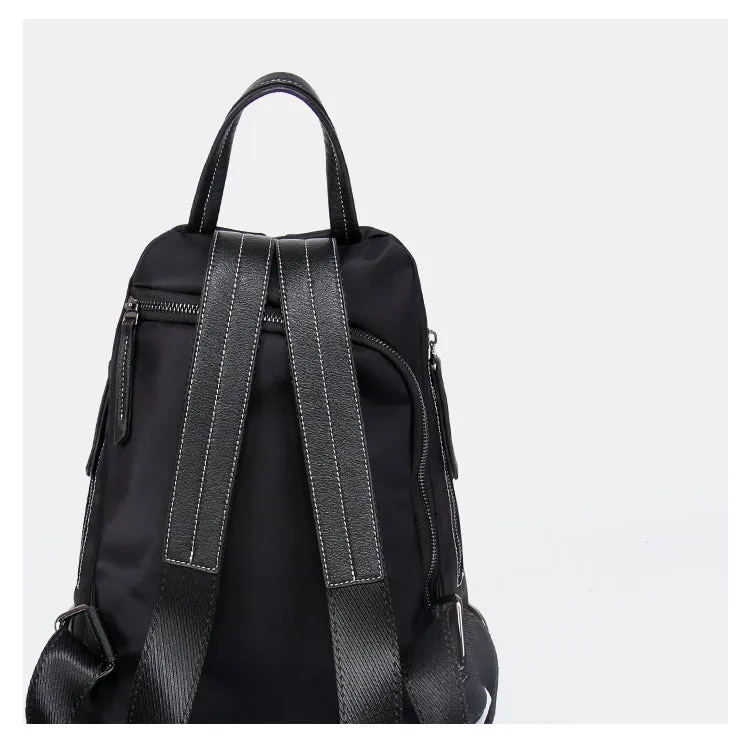 Black Nylon Satchel Backpack Womens Snake Pattern Leather School Backpacks Purse Nylon Leather Travel Rucksack for Ladies