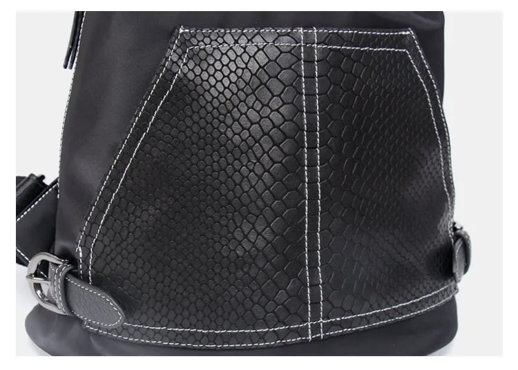 Black Nylon Satchel Backpack Womens Snake Pattern Leather School Backpacks Purse Nylon Leather Travel Rucksack for Ladies