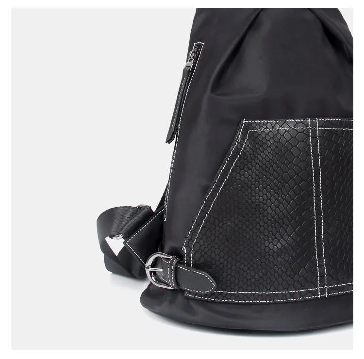 Black Nylon Satchel Backpack Womens Snake Pattern Leather School Backpacks Purse Nylon Leather Travel Rucksack for Ladies