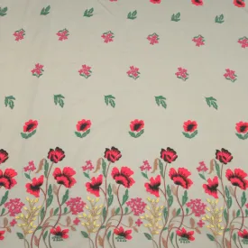 Black, Red Green and Yellow Floral Embroidered Tulle Fabric