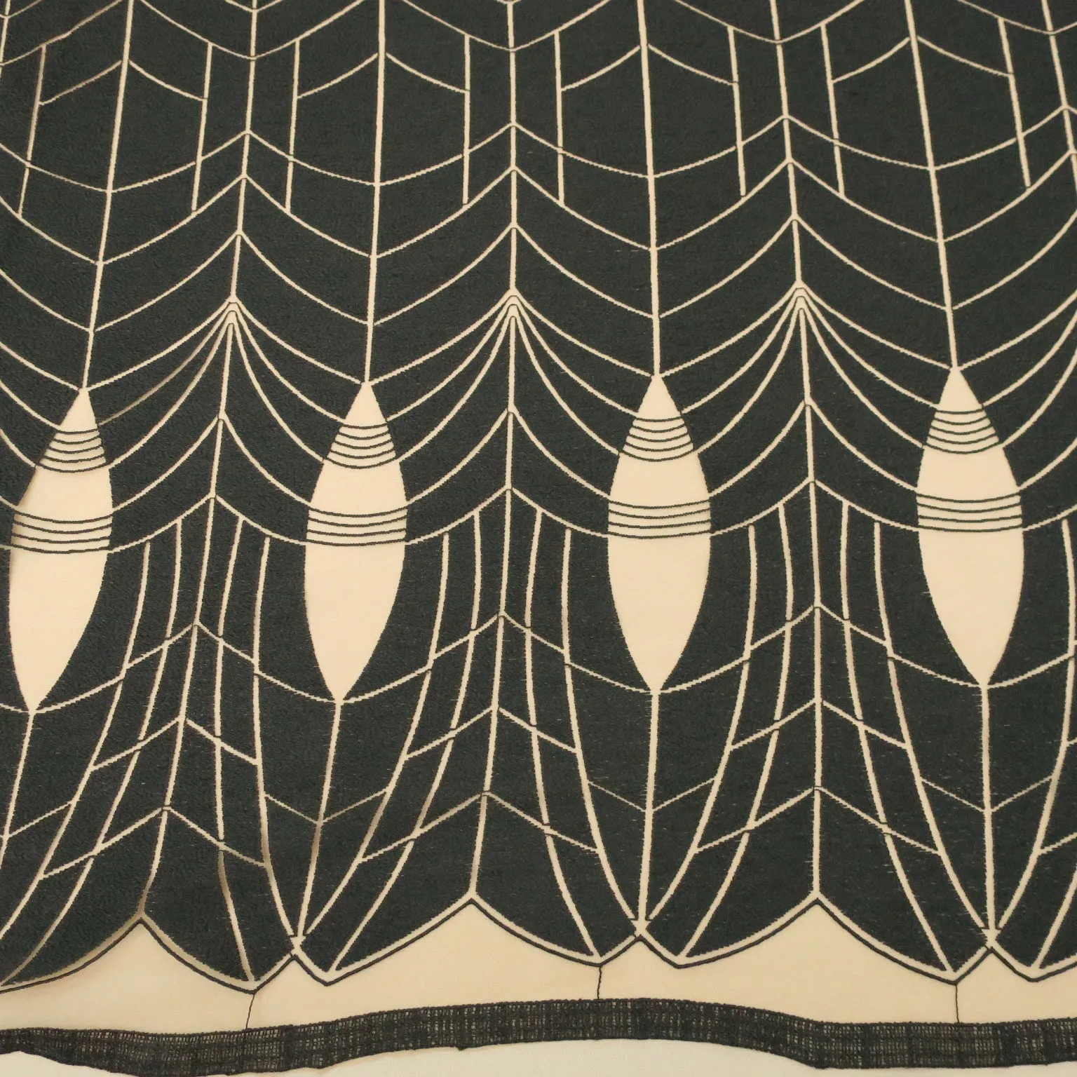 Black Tulle with Black Geometric Pattern Embroidered Fabric