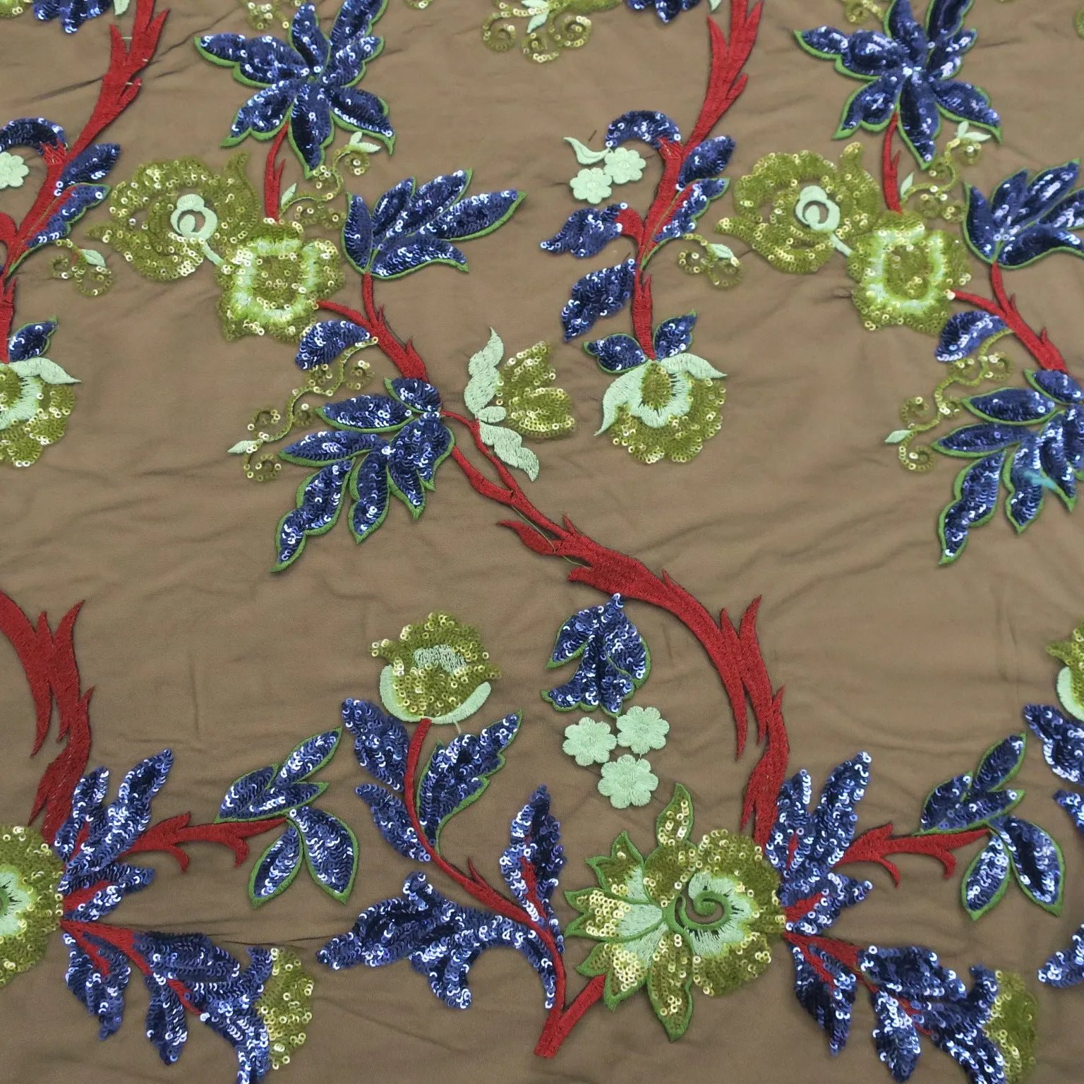 Black Tulle with Multicolored Floral Embroidered Fabric
