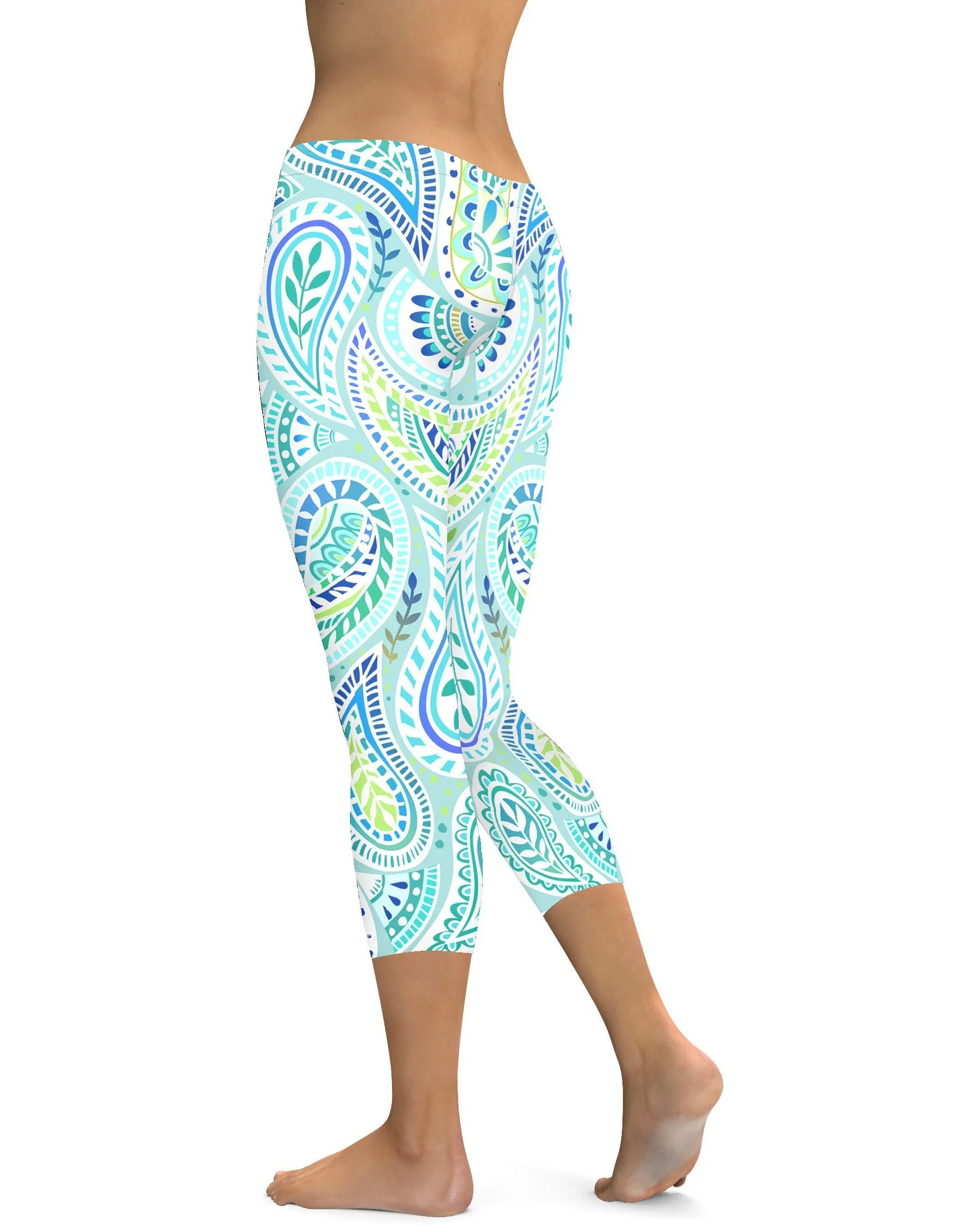 Blue and Green Paisley Capris