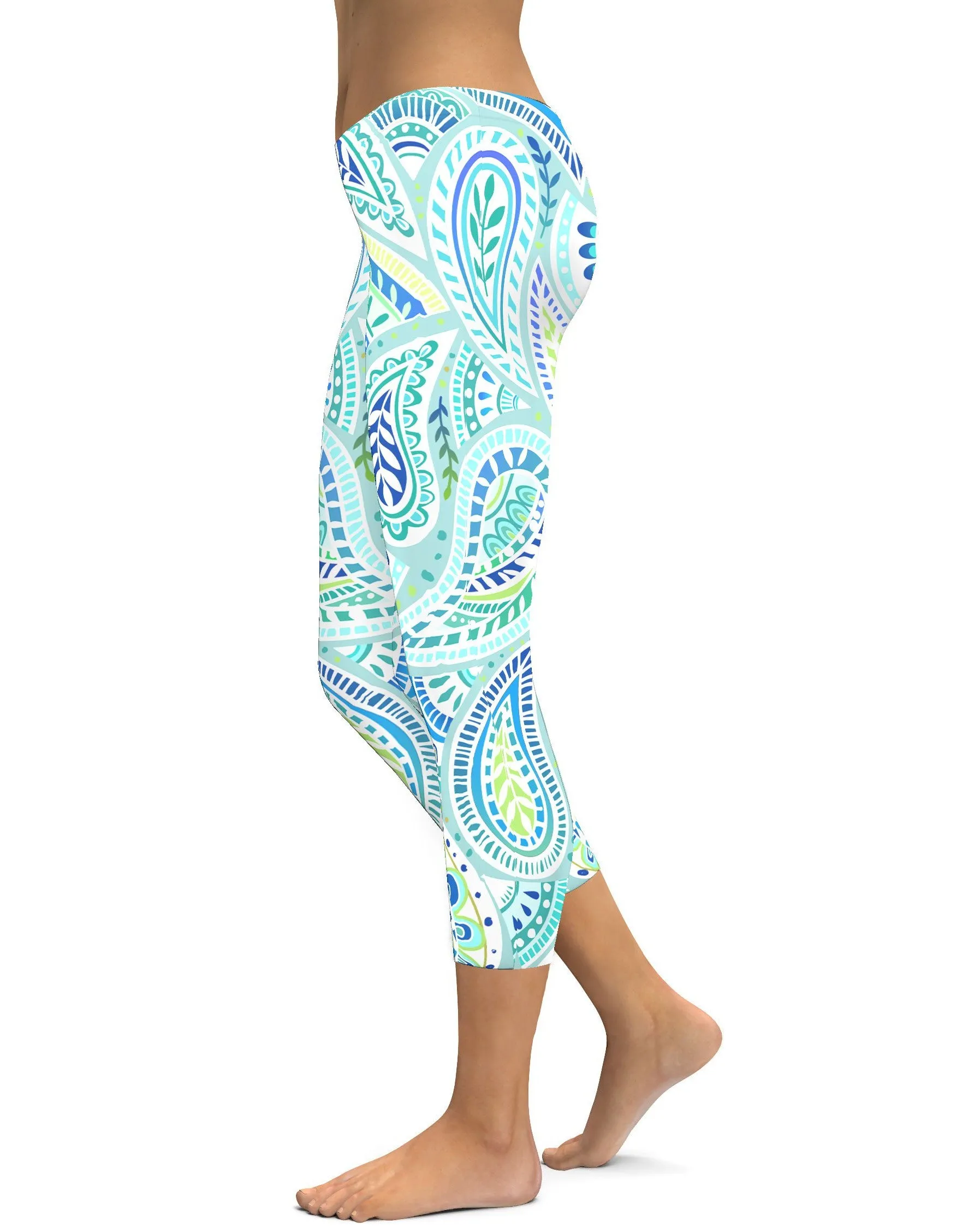 Blue and Green Paisley Capris