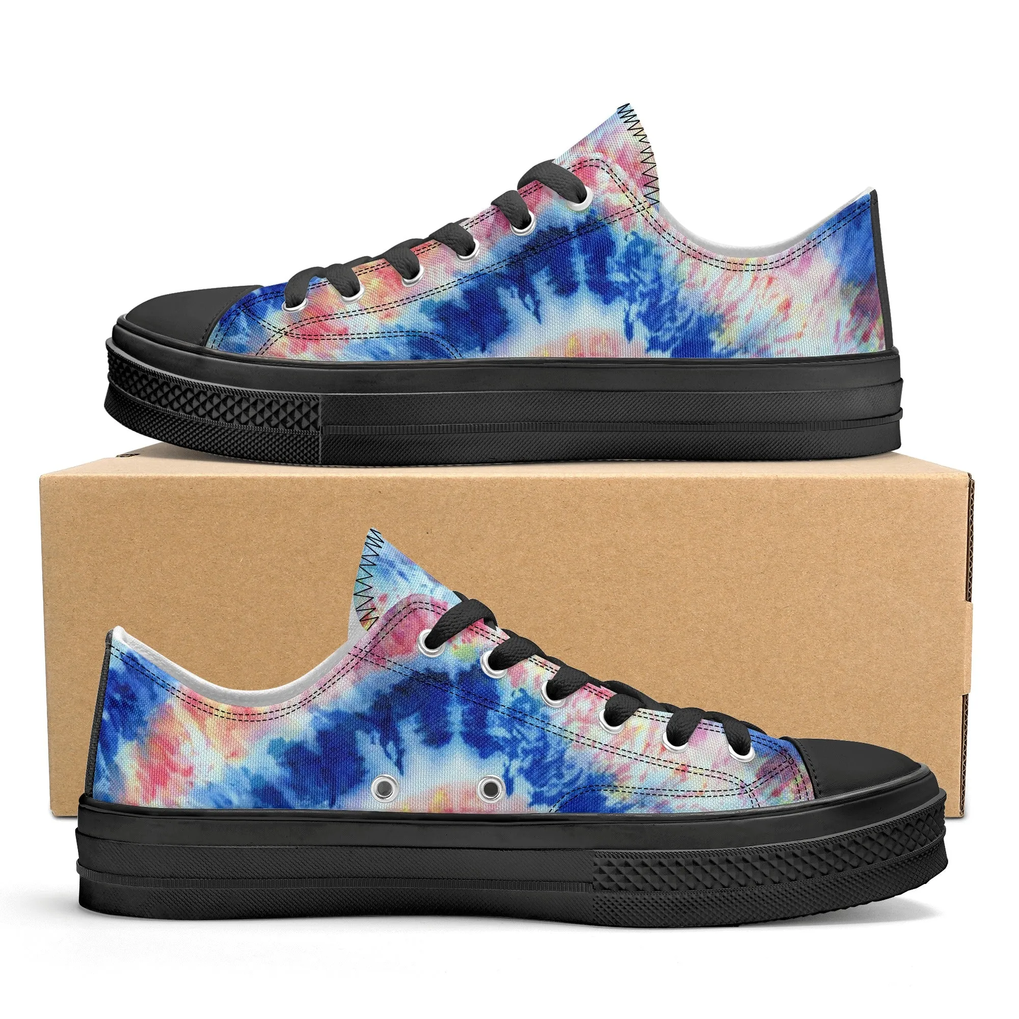 Blue and Red Tie Dye Pattern - Mens Classic Low Top Canvas Shoes for Footwear Lovers