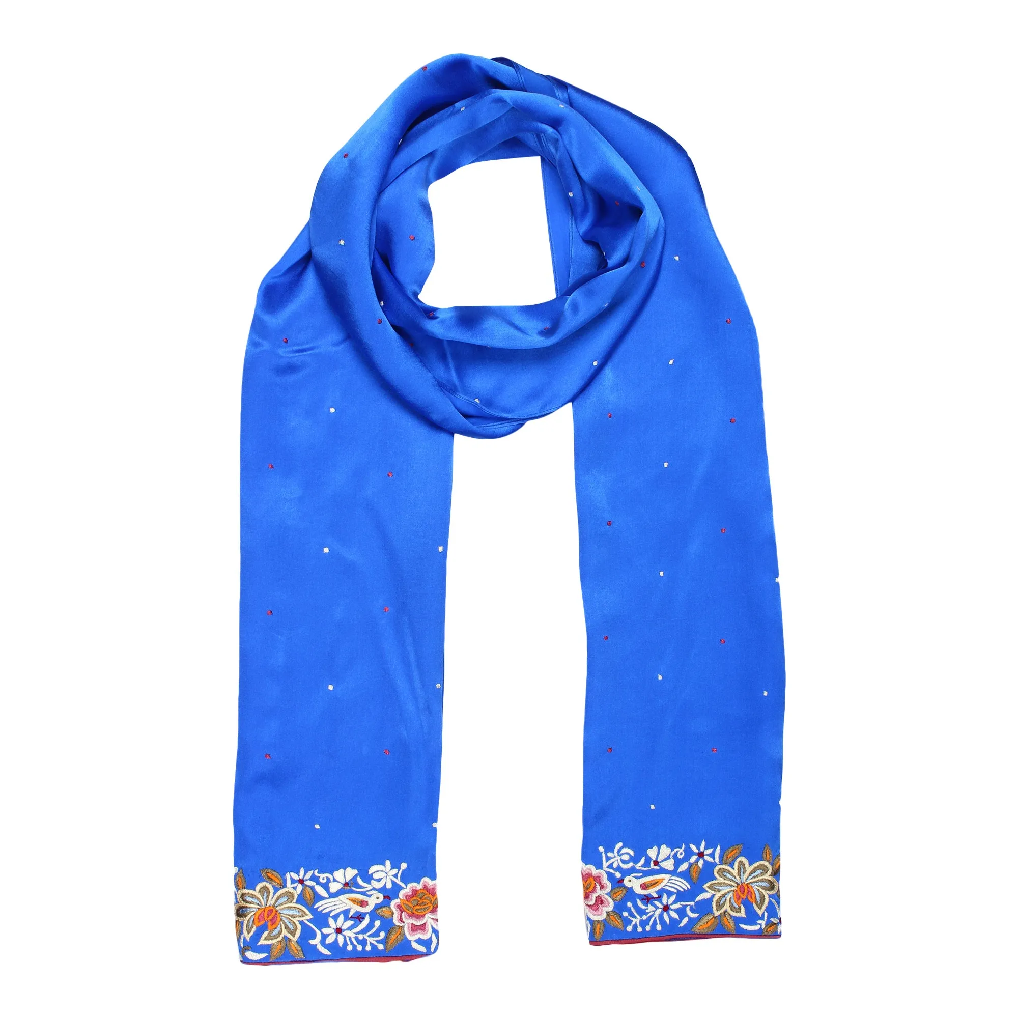 Blue Dancing Bird Parsi Border Stole